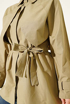 Göğüs Parçalı Kuşaklı Poplin Gömlek Nefti - Gömlek