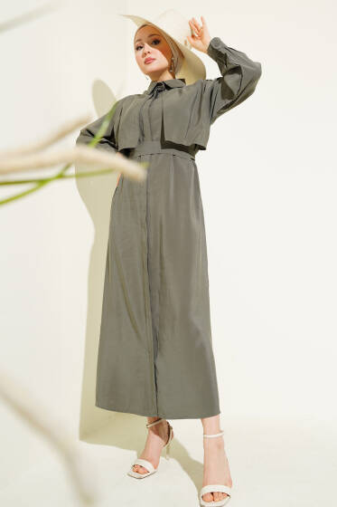 Göğüs Parçalı Kuşaklı Tencel Elbise Çağla Yeşili - Elbise