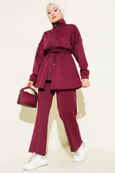 Göğüs Parçalı Tünelli Scuba İkili Takım Bordo - İkili Takım