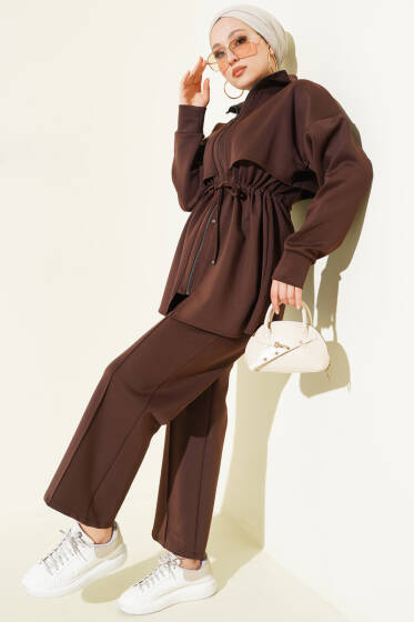 Göğüs Parçalı Tünelli Scuba İkili Takım Kahve - İkili Takım