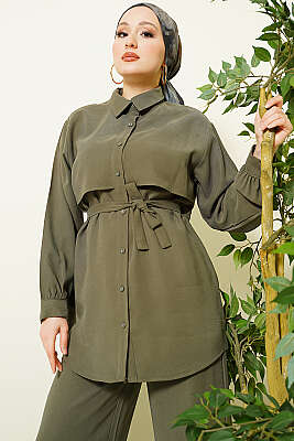 Göğüs Pelerin Kuşaklı Tensel İkili Takım Haki 