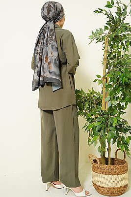 Göğüs Pelerin Kuşaklı Tensel İkili Takım Haki - İkili Takım