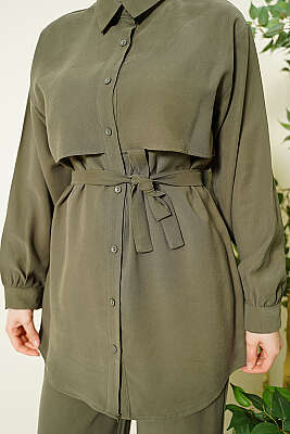 Göğüs Pelerin Kuşaklı Tensel İkili Takım Haki - İkili Takım