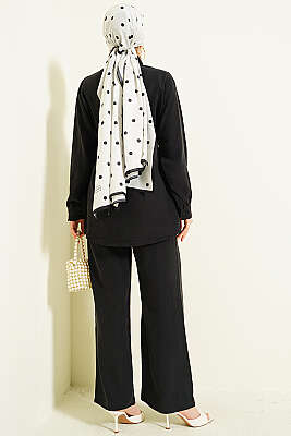 Göğüs Pelerin Kuşaklı Tensel İkili Takım Siyah - İkili Takım