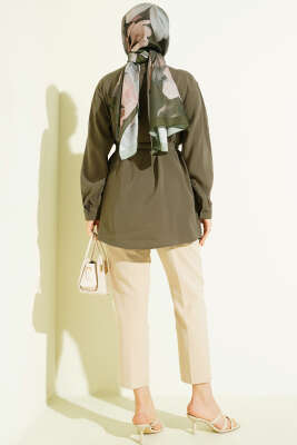 Göğüs Pelerinli Kuşaklı Modal Gömlek Haki - Gömlek