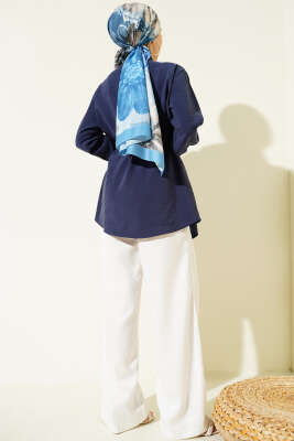 Göğüs Pelerinli Kuşaklı Modal Gömlek Lacivert - Gömlek