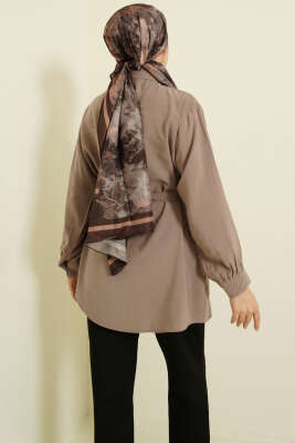 Göğüs Pelerinli Kuşaklı Modal Gömlek Vizon - Bayram Kombinleri