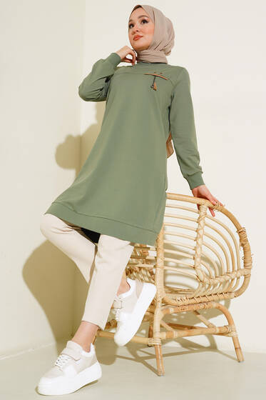 Göğüs Püskül Detaylı Tunik Çağla Yeşili - Tunik