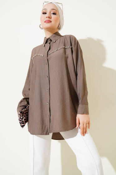 Göğüs Taş Sıralı Gömlek Kahve - Gömlek