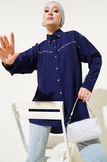 Göğüs Taş Sıralı Gömlek Lacivert - Gömlek