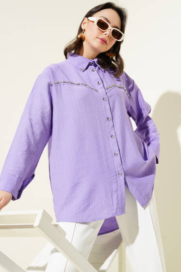 Göğüs Taş Sıralı Gömlek Lila - Gömlek
