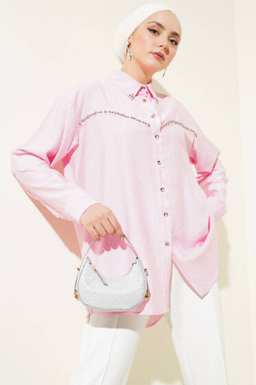 Göğüs Taş Sıralı Gömlek Pembe - Gömlek