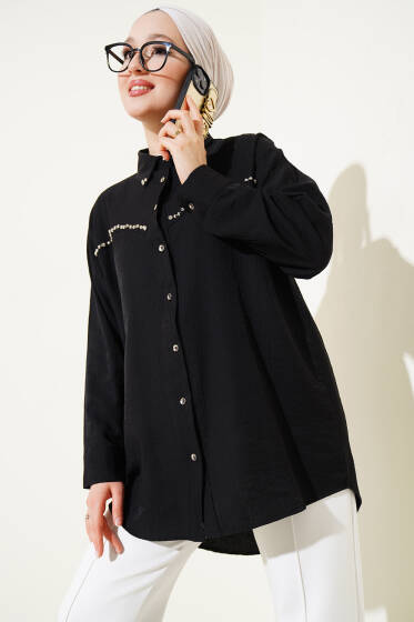 Göğüs Taş Sıralı Gömlek Siyah - Gömlek