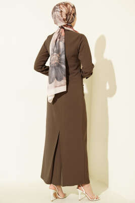 Gold Aksesuarlı Abiye Elbise Vizon - Elbise