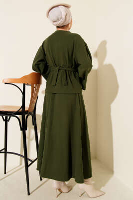 Gold Aksesuarlı Fitilli Etekli İkili Takım Haki - İkili Takım