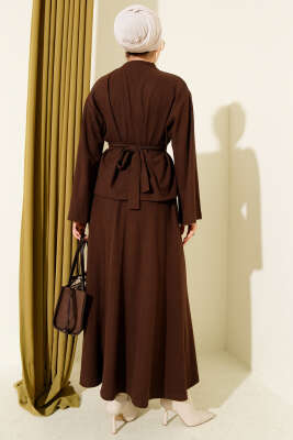 Gold Aksesuarlı Fitilli Etekli İkili Takım Kahve - İkili Takım