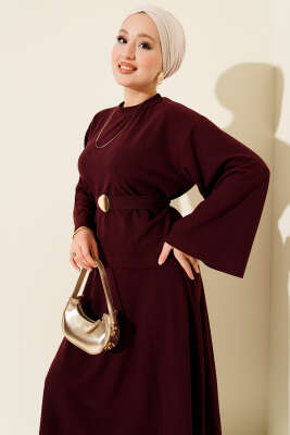 Gold Aksesuarlı Fitilli Etekli İkili Takım Mürdüm - İkili Takım