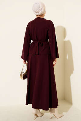 Gold Aksesuarlı Fitilli Etekli İkili Takım Mürdüm - İkili Takım