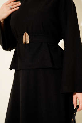 Gold Aksesuarlı Fitilli Etekli İkili Takım Siyah - İkili Takım