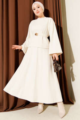 Gold Aksesuarlı Fitilli Etekli İkili Takım Taş - DUFON