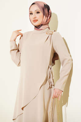 Gold Aksesuarlı İp Bağlamalı İkili Takım Bej - İkili Takım