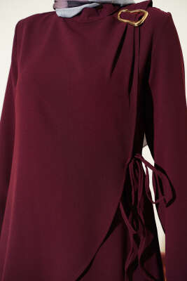 Gold Aksesuarlı İp Bağlamalı İkili Takım Bordo - İkili Takım