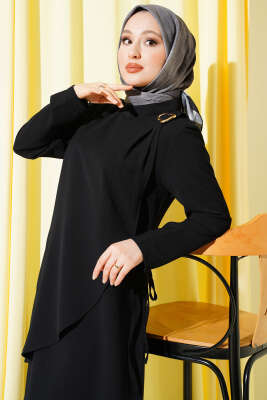 Gold Aksesuarlı İp Bağlamalı İkili Takım Siyah - İkili Takım