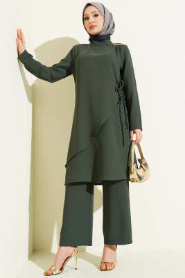 Gold Aksesuarlı İp Bağlamalı İkili Takım Zümrüt - MUSTİ