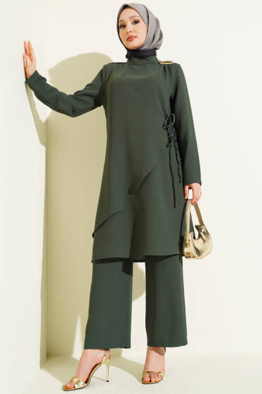 Gold Aksesuarlı İp Bağlamalı İkili Takım Zümrüt - İkili Takım