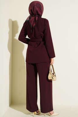 Gold Aksesuarlı Kuşaklı İkili Takım Bordo - İkili Takım