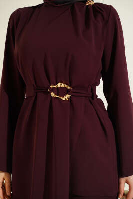 Gold Aksesuarlı Kuşaklı İkili Takım Bordo - İkili Takım