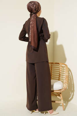 Gold Aksesuarlı Kuşaklı İkili Takım Kahve - İkili Takım