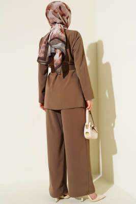 Gold Aksesuarlı Kuşaklı İkili Takım Vizon - İkili Takım