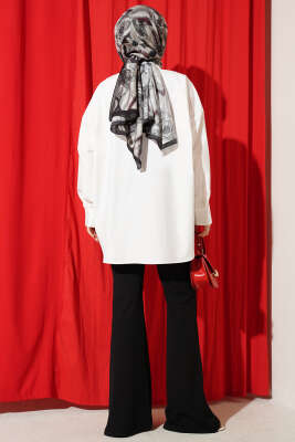 Gold Aksesuarlı Oversize Gömlek Beyaz - Gömlek