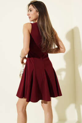 Gold Aksesuarlı Sıfır Kol Mini Elbise Bordo - Kadın Giyim Modelleri