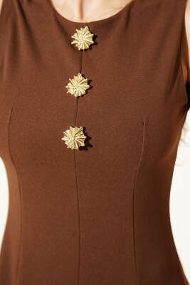 Gold Aksesuarlı Sıfır Kol Mini Elbise Kahve - Kadın Giyim Modelleri