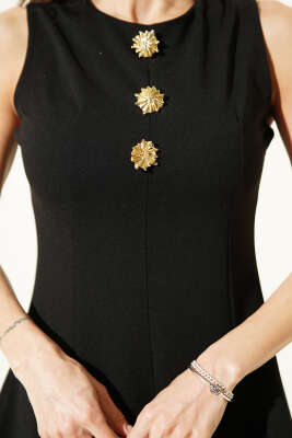 Gold Aksesuarlı Sıfır Kol Mini Elbise Siyah - Kadın Giyim Modelleri