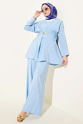 Gold Aksesuarlı V Yaka Modal İkili Takım Bebe Mavi - BERAT TEKSTİL