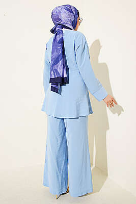 Gold Aksesuarlı V Yaka Modal İkili Takım Bebe Mavi - İkili Takım