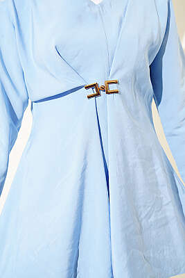 Gold Aksesuarlı V Yaka Modal İkili Takım Bebe Mavi - İkili Takım