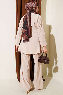 Gold Aksesuarlı V Yaka Modal İkili Takım Taş - İkili Takım