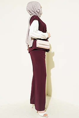 Gold Broşlu Yelekli İkili Takım Bordo - İkili Takım