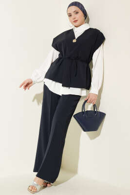 Gold Broşlu Yelekli İkili Takım Lacivert - MD TREND