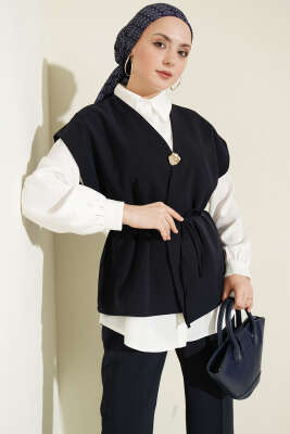 Gold Broşlu Yelekli İkili Takım Lacivert - İkili Takım