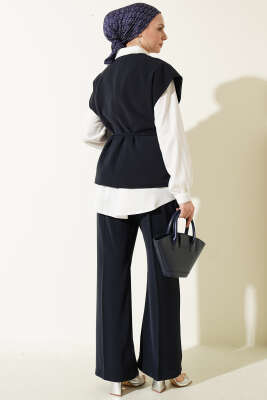 Gold Broşlu Yelekli İkili Takım Lacivert - İkili Takım