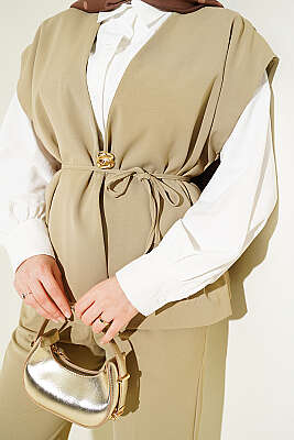 Gold Broşlu Yelekli İkili Takım Nefti - İkili Takım