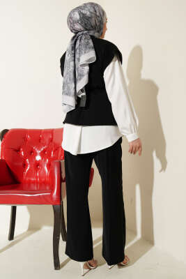 Gold Broşlu Yelekli İkili Takım Siyah - İkili Takım