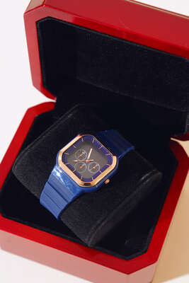 Gold Çerçeveli Kadın Kol Saati Lacivert 