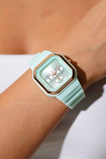 Gold Çerçeveli Kadın Kol Saati Su Yeşili - Saat