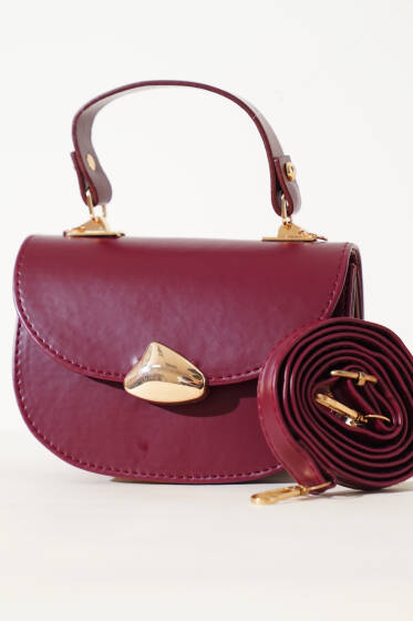 Gold Detaylı Baget Çanta Bordo - Kol Çantası
